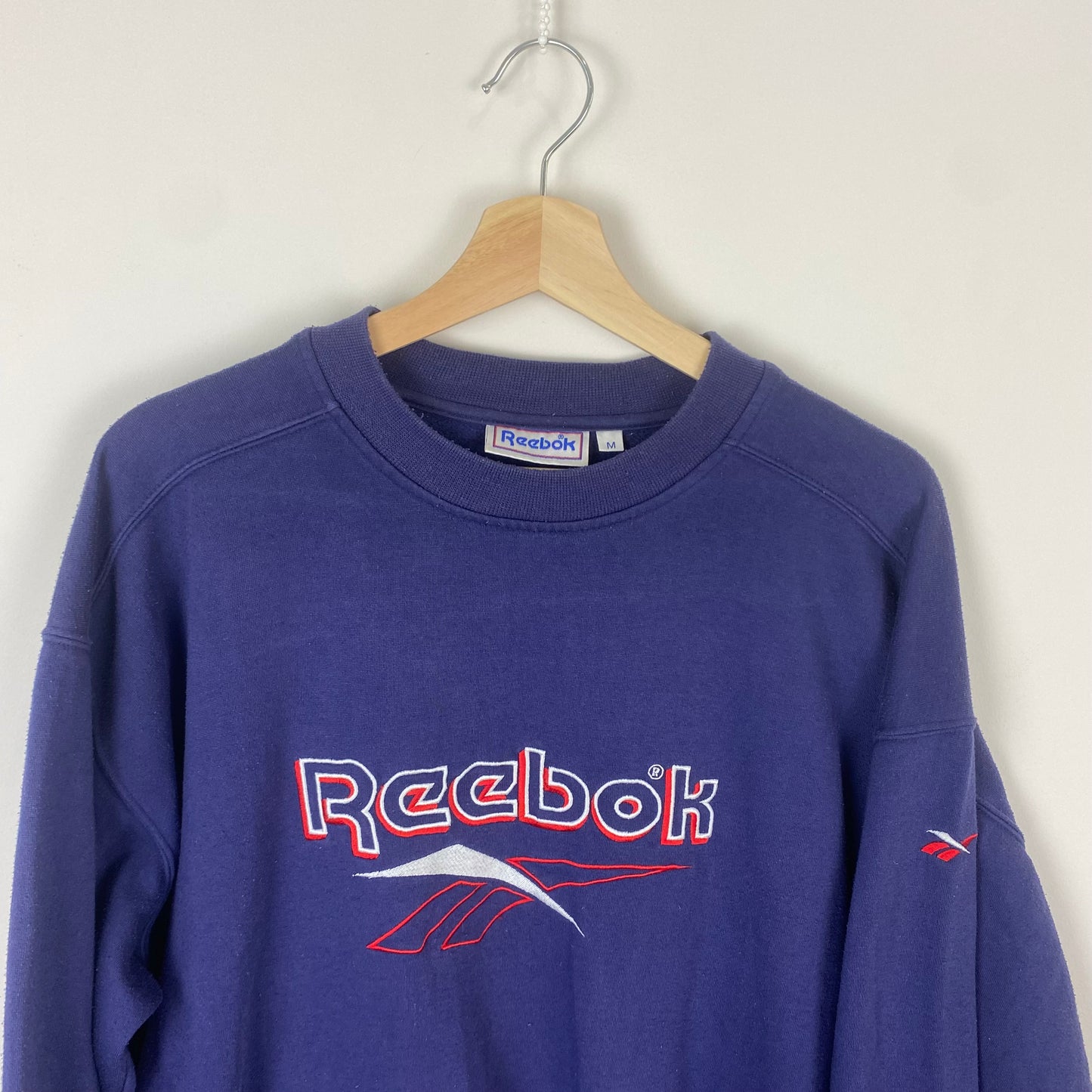 Vintage Reebok Big Logo Light Navy Sweatshirt - M