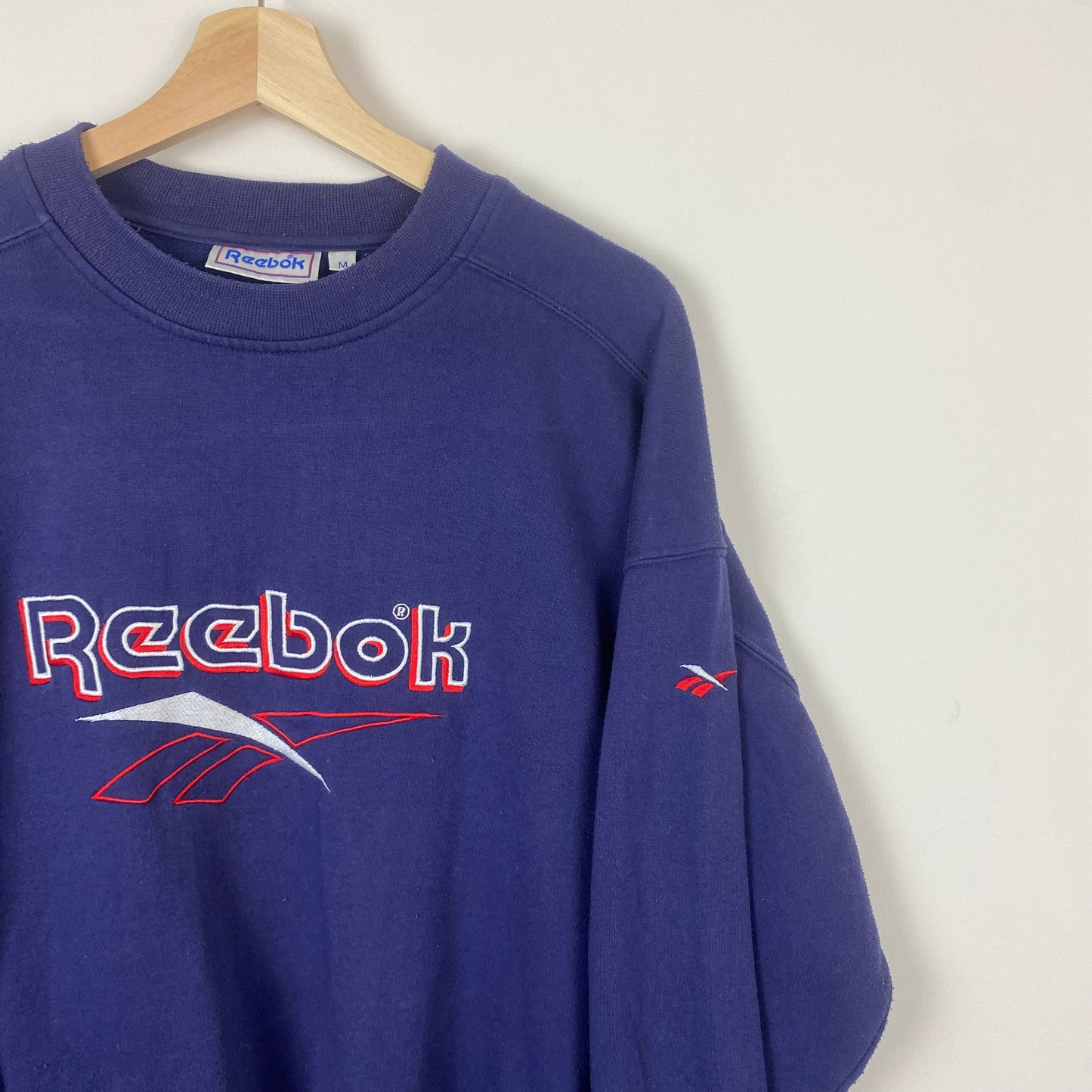 Vintage Reebok Big Logo Light Navy Sweatshirt - M